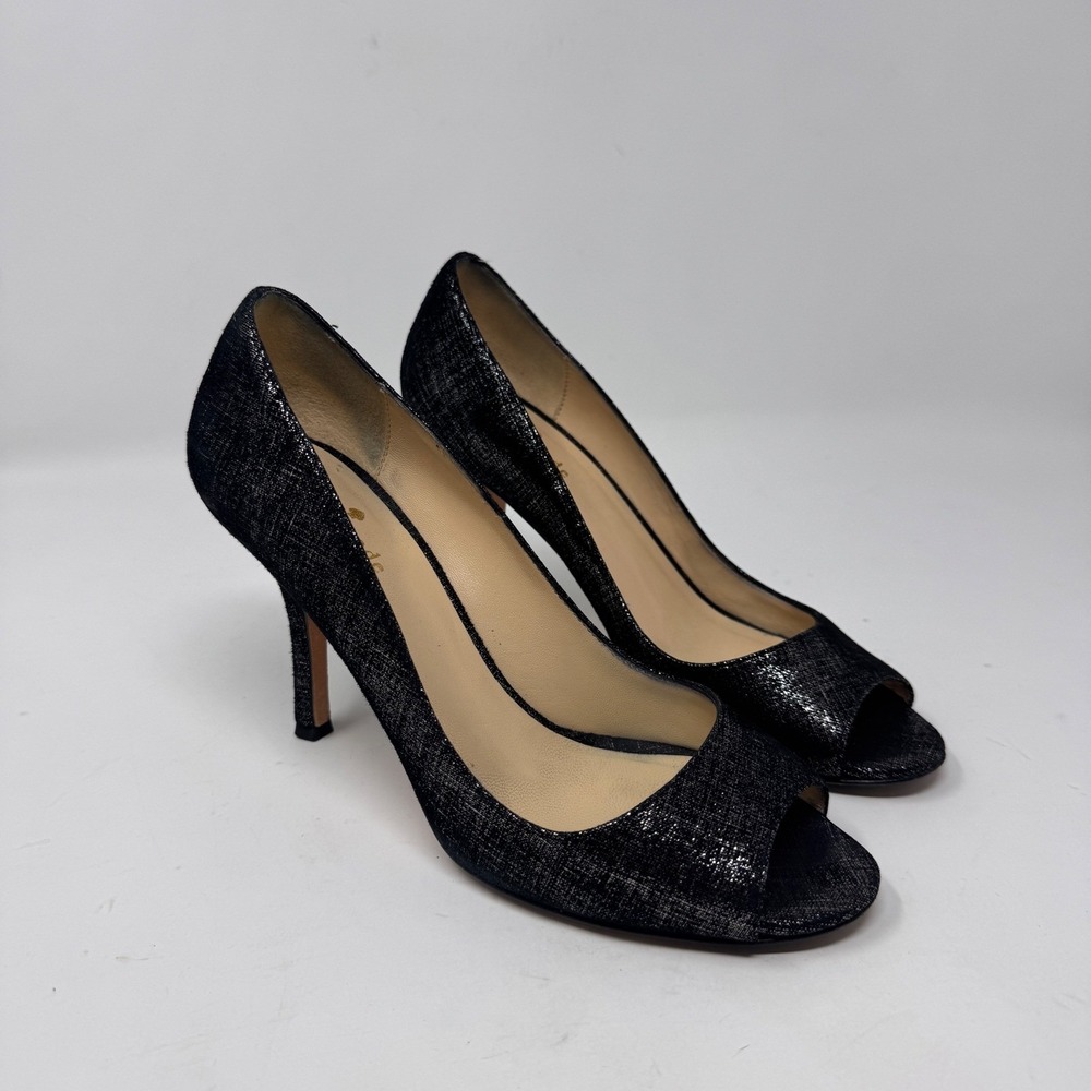 Kate Spade New York Black Metallic Peep Toe Heels Size 7B Made in Italy